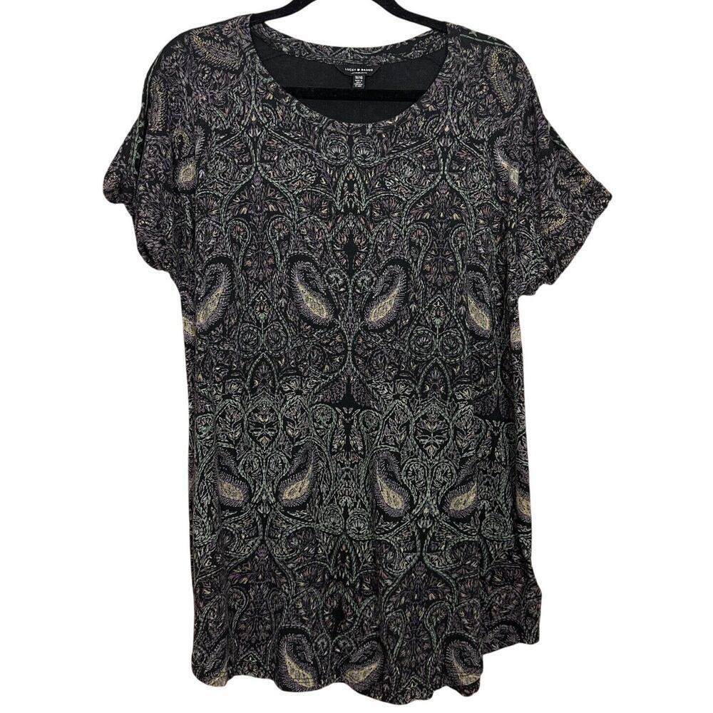 Lucky Brand Womens Short Sleeve Paisley Shirt Dark Colors Plus Size 1X - Picture 1 of 6